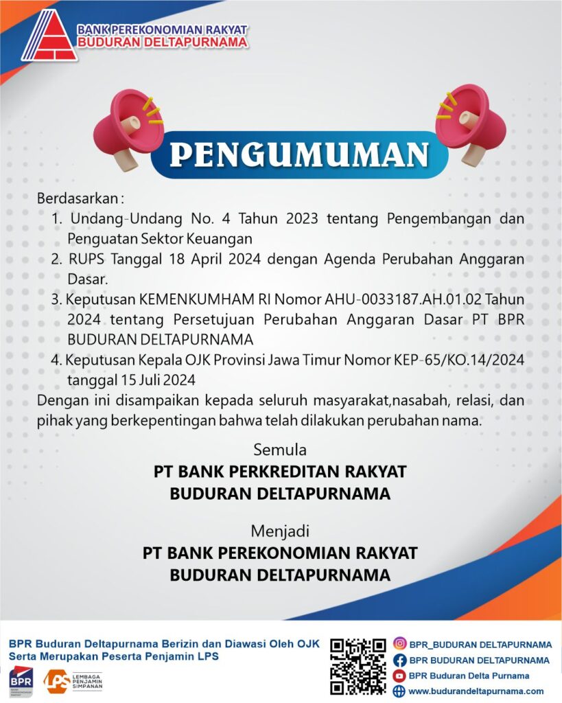 pengumuman perubahan nama BPR